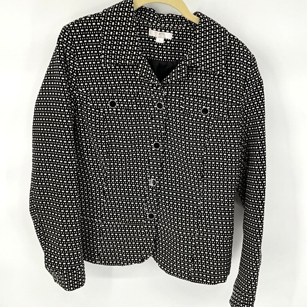 Erin London Womens Black & White Patterned‎ Jacket Size L